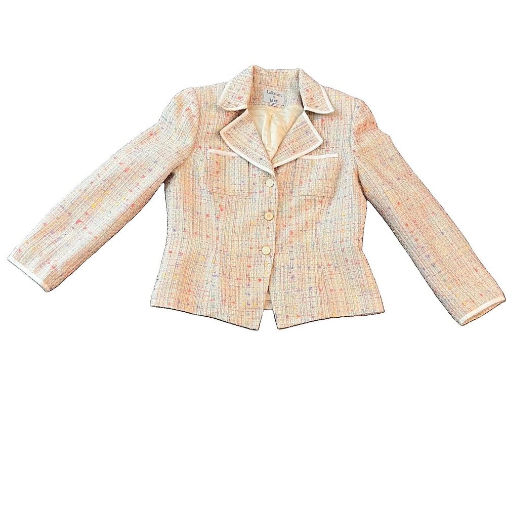 Collection For Le Suit Women's Confetti Tweed Skirt Suit Sz 12 Beige Old Money - Picture 3 of 10